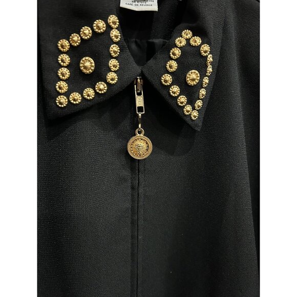 Deborah Laws Black Studded Jacket Decorative Gold Buttons Front Zip Sz Medium - Picture 4 of 9